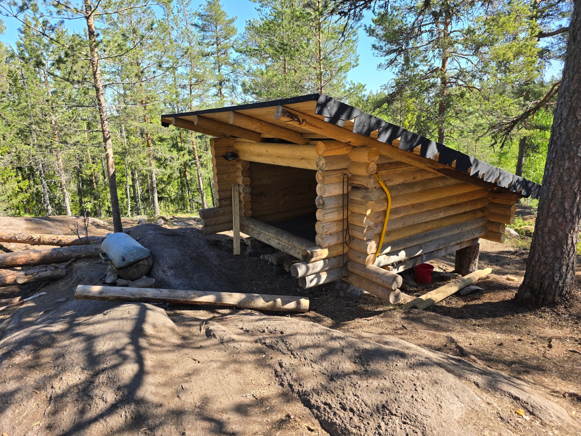 Hirsilaavu kesäisessä mäntymetsässä